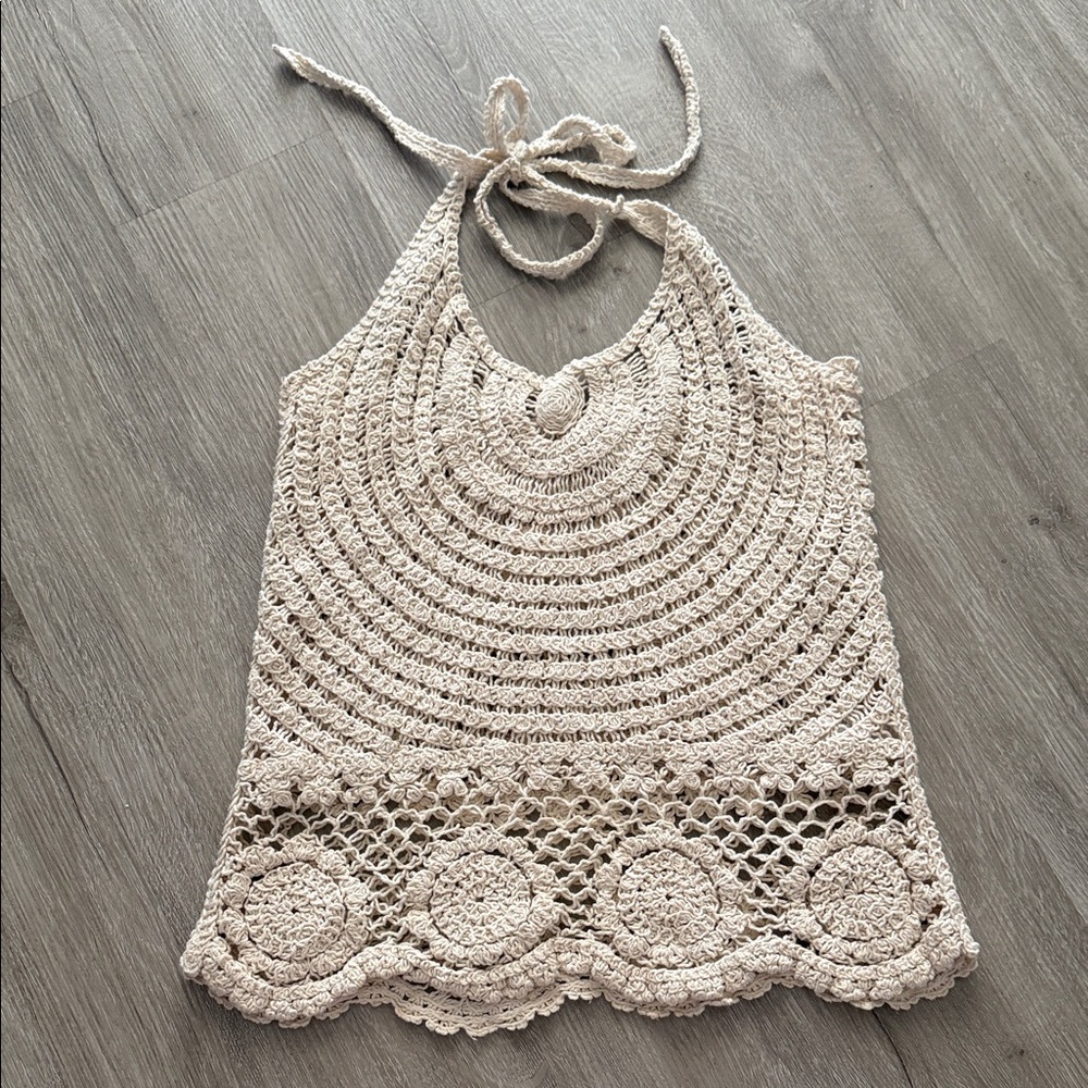 Surf Gypsy Cream Crochet Halter Top